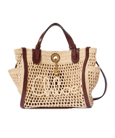 Chloé Small Iconic Raffia Tote Bag In Purple