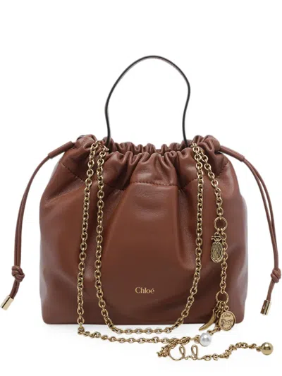 Chloé Small Icons Drawstring Bucket Bag In Brown