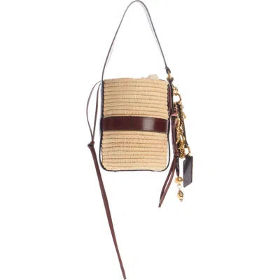 Chloé Kerala 25 Embellished Leather-trimmed Faux Raffia Tote In Neutrals