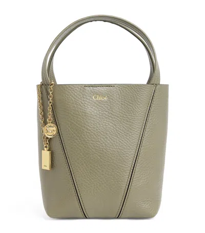 Chloé Small Leather Spin Tote Bag In Green