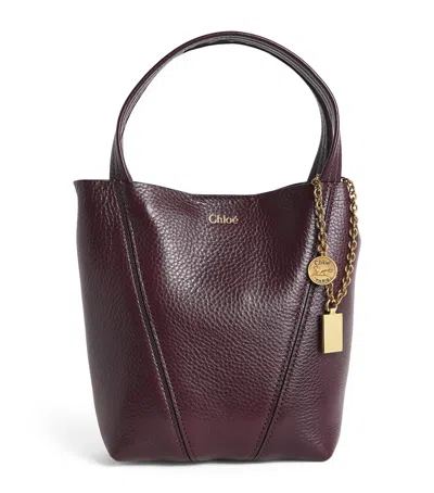 Chloé Small Leather Spin Tote Bag In Burgundy
