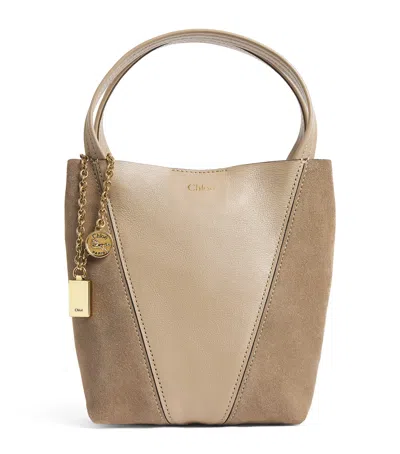 Chloé Small Leather-suede Spin Tote Bag In Brown