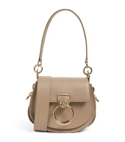 Chloé Small Leather Tess Saddle Bag In Grey