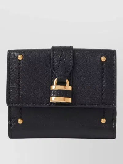 Chloé Small Leather Wallet Gold Tone Hardware In Black