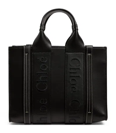 Chloé Small Leather Woody Tote Bag In Black
