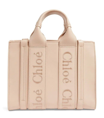 Chloé Small Leather Woody Tote Bag In Pink