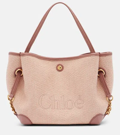 Chloé Small Leather-trimmed Raffia Tote Bag In Sand