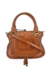 Chloé Marcie Small Double Carry Satchel Bag In Shiny Calfskin In Brown