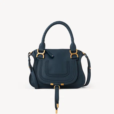 Chloé Small Marcie Bag In Grained Leather In Blue