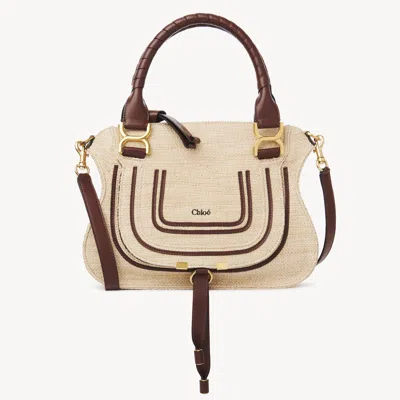 Chloé Small Marcie Bag In Raffia-effect Fibres Beige Size Onesize 69% Cotton, 31% Polyamide, Calf-skin Lea In Neutral