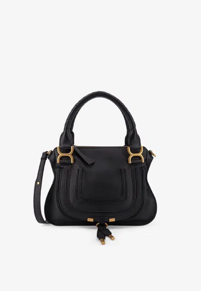 Chloé Small Marcie Grained Leather Shoulder Bag In Black