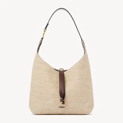 Chloé Small Marcie Hobo Bag In Raffia-effect Fibres Beige Size Onesize 69% Cotton, 31% Polyamide, Calf-ski In Hot Sand