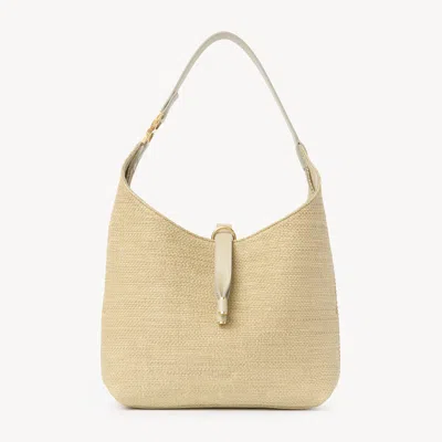 Chloé Small Marcie Hobo Bag In Raffia-effect Fibers Beige Size Onesize 69% Cotton, 31% Polyamide, Calf-ski