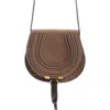 Chloé Chloe Womens Flannel Grey Marcie Small Saddle Suede Crossbody Bag In Flannel Grey