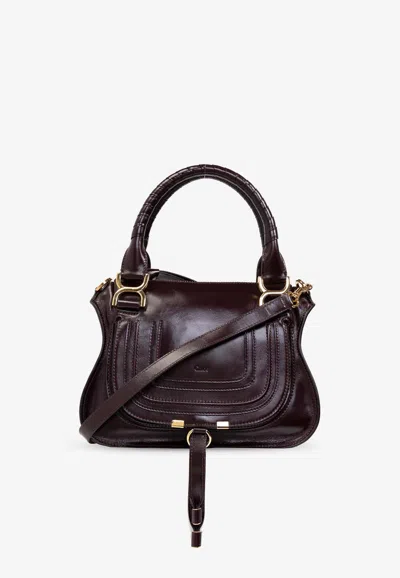 Chloé Small Marcie Leather Top Handle Bag In Bordeaux