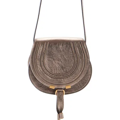 Chloé Small Marcie Metallic Leather Crossbody Bag In Shiny Grey