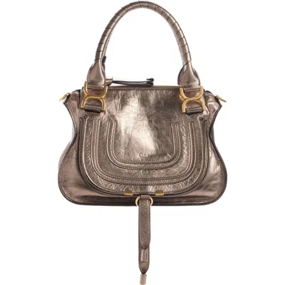 Chloé Small Marcie Metallic Leather Satchel In Gray