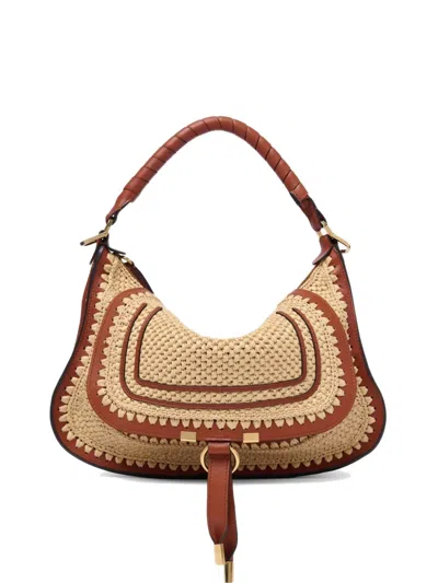 Chloé Small Marcie Raffia-effect Tote Bag In Neutral