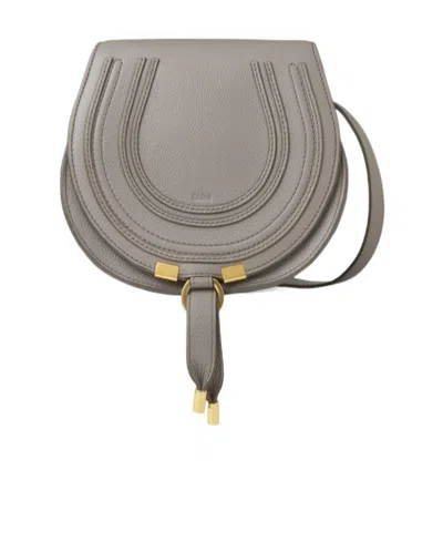 Chloé Marcie Small Leather Saddle Bag In Gray