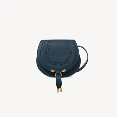 Chloé Small Marcie Saddle Bag In Grained Leather In Tapestry Blue