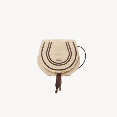 Chloé Small Marcie Saddle Bag In Raffia-effect Fibres Beige Size Onesize 69% Cotton, 31% Polyamide, Calf-s
