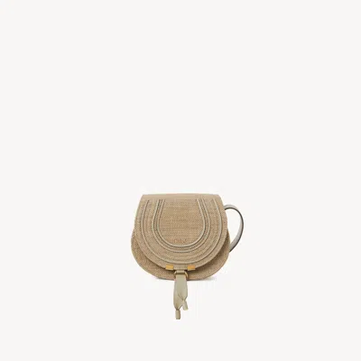 Chloé Small Marcie Saddle Bag In Raffia-effect Fibers In Brown