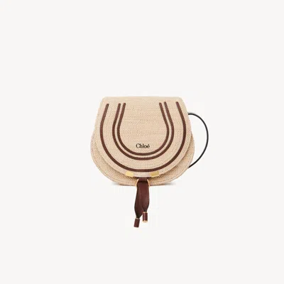 Chloé Small Marcie Saddle Bag In Raffia-effect Fibers In Brown