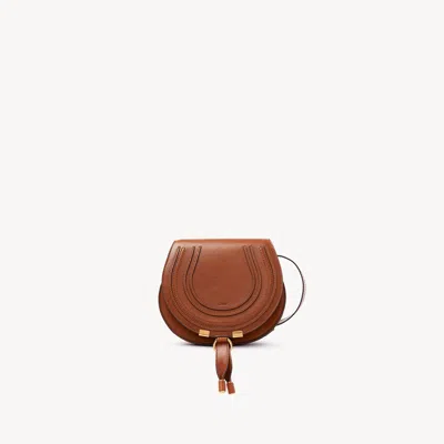 Chloé Small Marcie Saddle Bag In Shiny Leather In Clay Brown