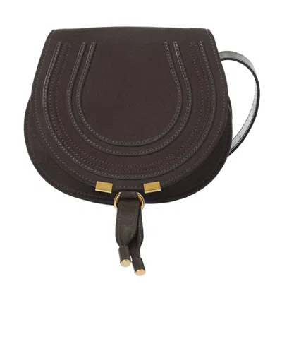Chloé Small Marcie Saddle Bag In Suede Leather In Black