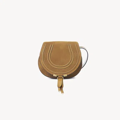 Chloé Small Marcie Saddle Bag In Suede Leather Gold Size Onesize 100% Calf-skin Leather