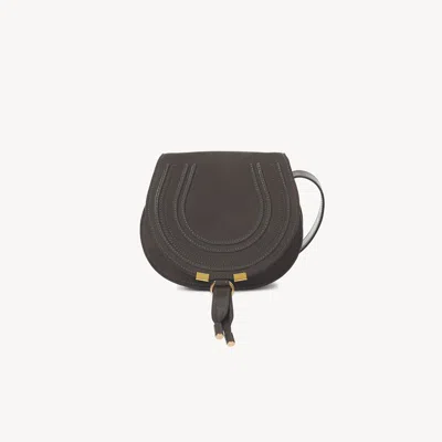 Chloé Small Marcie Saddle Bag In Suede Leather Grey Size Onesize 100% Calf-skin Leather In Gray