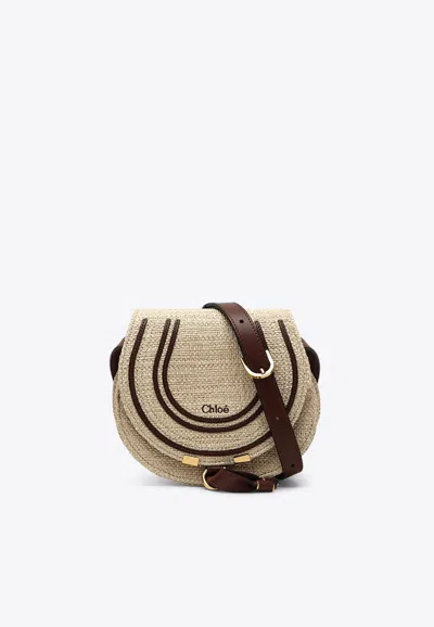 Chloé Small Marcie Saddle Raffia Crossbody Bag In Beige
