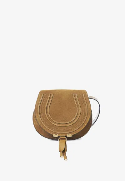 Chloé Small Marcie Saddle Suede Crossbody Bag In Brown