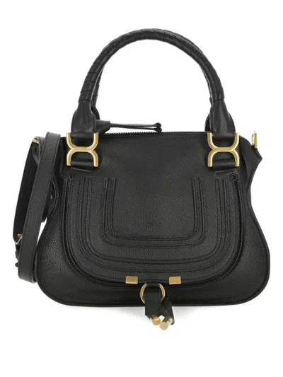 Chloé Marcie Small Leather Double Carry Handbag In Black