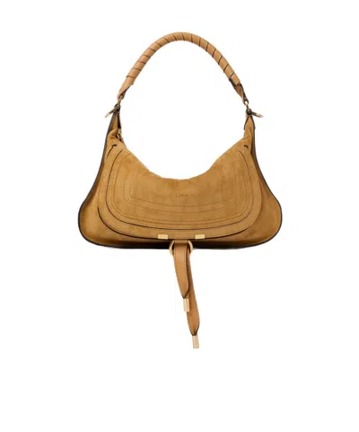 Chloé Small Marcie Shoulder Bag In Suede Leather In Brown