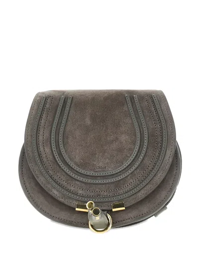 Chloé Small Marcie Suede Shoulder Bag In Gray