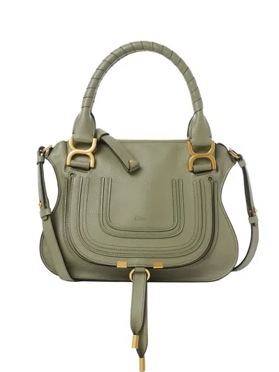 Chloé Small Marcie Top Handles Tassel Tote Bag In Green