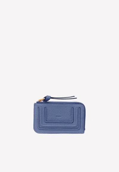 Chloé Small Marcie Zip Cardholder In Grained Leather In Blue