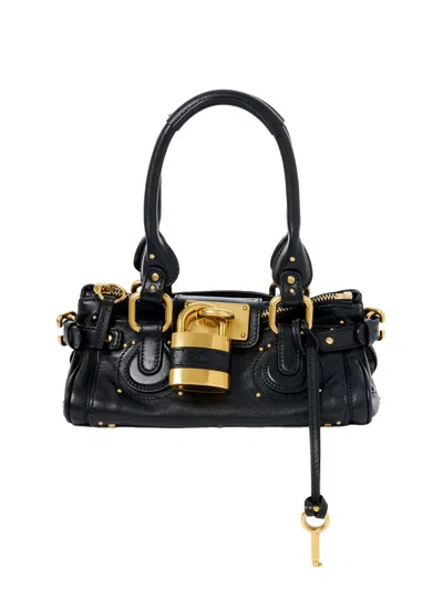 Chloé Small Paddington Bag In Burgundy Leather In Black