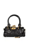 Chloé Paddington Black Shoulder Bag With Oversized Padlock And C-shaped Buckles In Grainy Leather Woman In Black