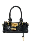 Chloé Paddington Black Shoulder Bag With Oversized Padlock And C-shaped Buckles In Grainy Leather Woman In Black