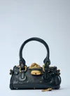 Chloé Paddington Black Shoulder Bag With Oversized Padlock And C-shaped Buckles In Grainy Leather Woman In Black