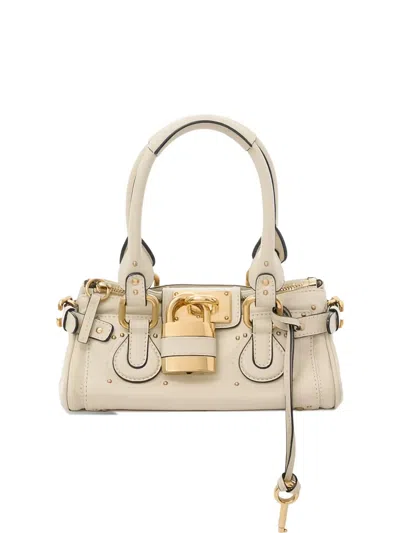 Chloé Small Paddington Padlock Leather Tote Bag In Neutral