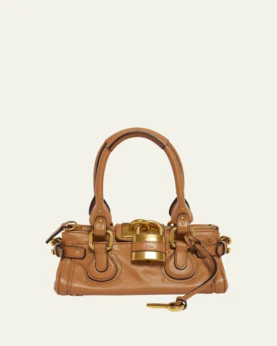 Chloé Small Paddington Padlock Shoulder Bag In Leather In Brown