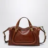 Chloé Small Paraty 24 Bag In Shiny Brown Leather In Brown