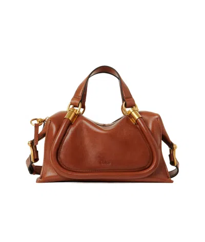 Chloé Small Paraty 24 Top Handle Bag In Shiny Leather In Brown