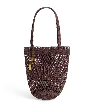 Chloé Small Raffia Summer Banana Tote Bag In Brown
