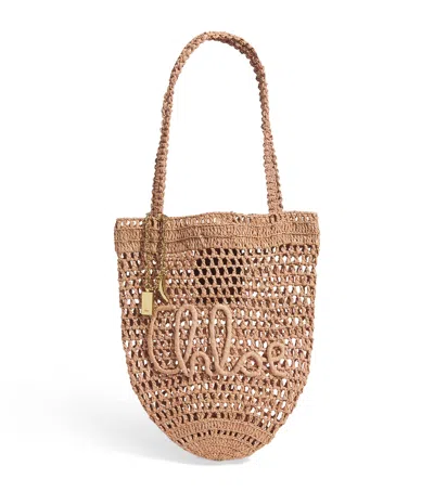 Chloé Small Raffia Summer Banana Tote Bag In Sand