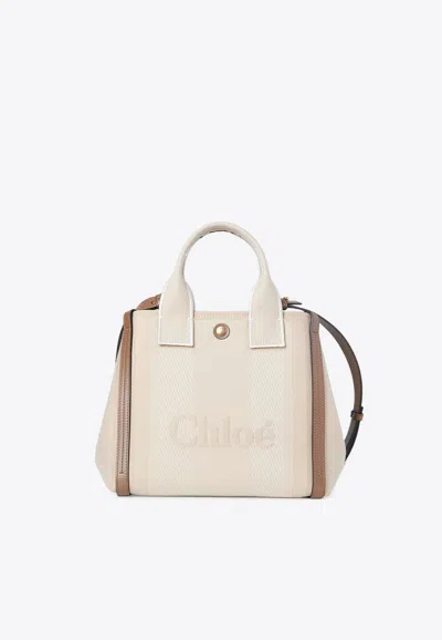 Chloé Small Raised Logo Canvas Tote Bag In Beige