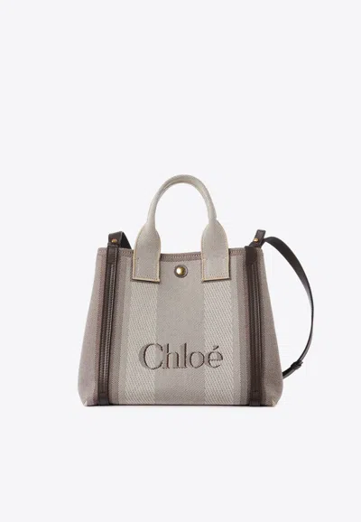 Chloé Small Raised Logo Canvas Tote Bag In Brown